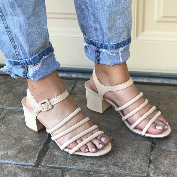 Boutique Shoes - Nude Strappy Gladiator Block Heel Sandal Bootie